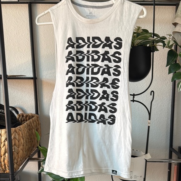 Adidas Cutoff White Tank Top with Black Logo - Picture 1 of 1